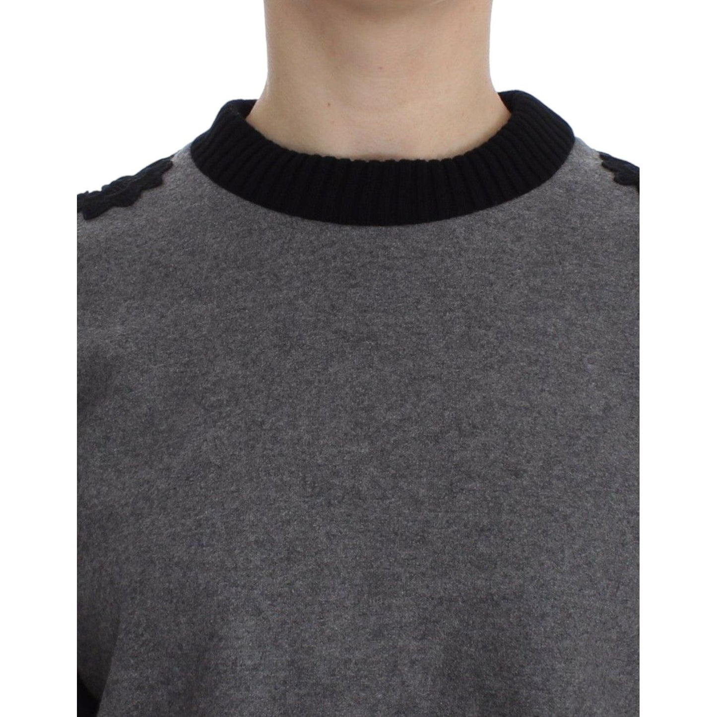 Dolce & Gabbana Gray Black Lace Wool Cashmere Sweater 1728,37% Cashmere,53% Wool,67345645728,Cashmere - Sweaters - Clothing,Clothing,Dolce & Gabbana,Gray,IT44|L,Material: 10% Cotton,New with tags,Sweaters - Clothing,Sweaters - Women - Clothing,Sweatshirts