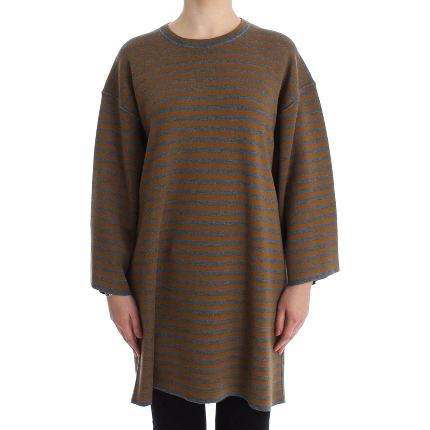 Dolce & Gabbana Oversized Gray Yellow Striped Sweater Top