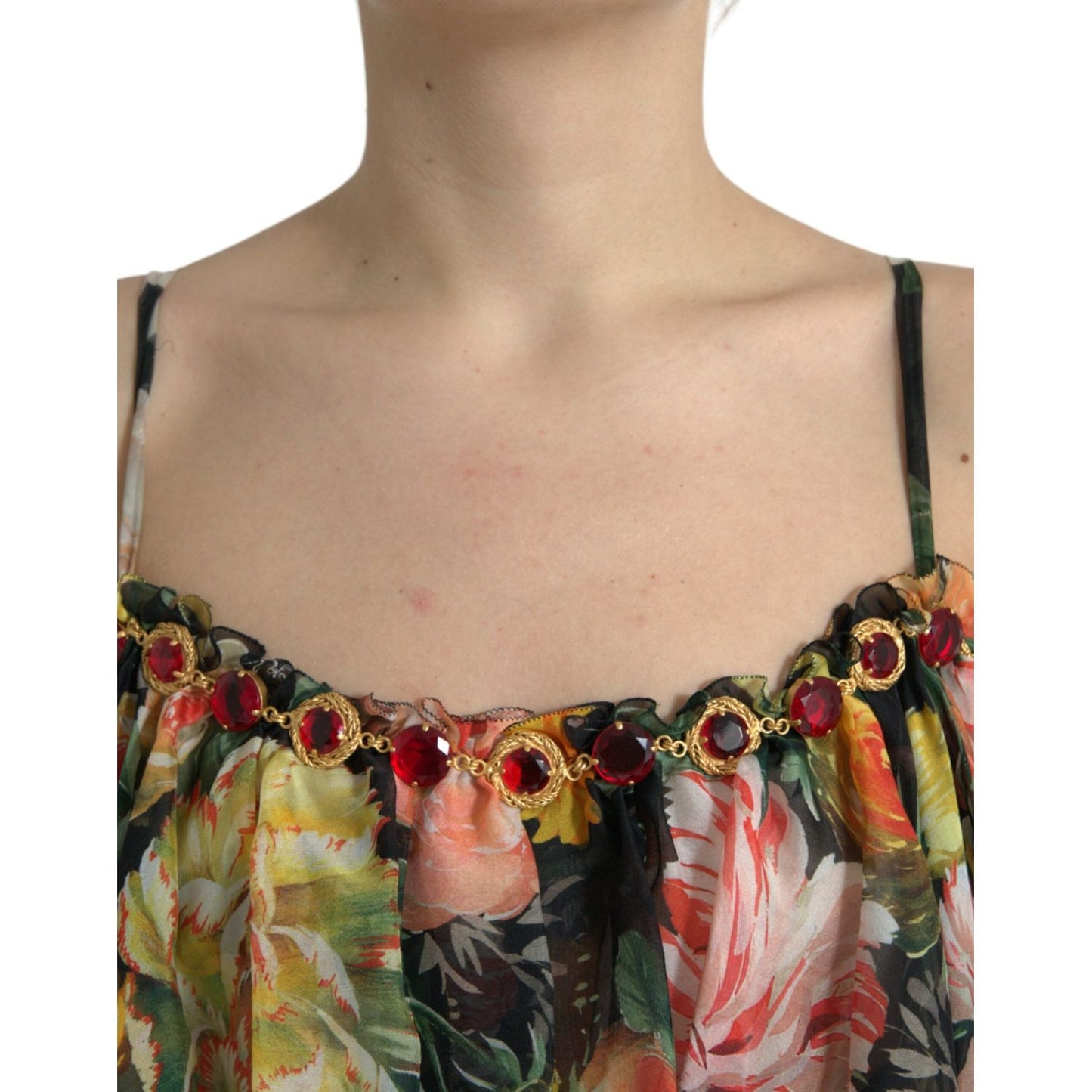 Dolce & Gabbana Multicolor Floral Chiffon Tiered Maxi Dress