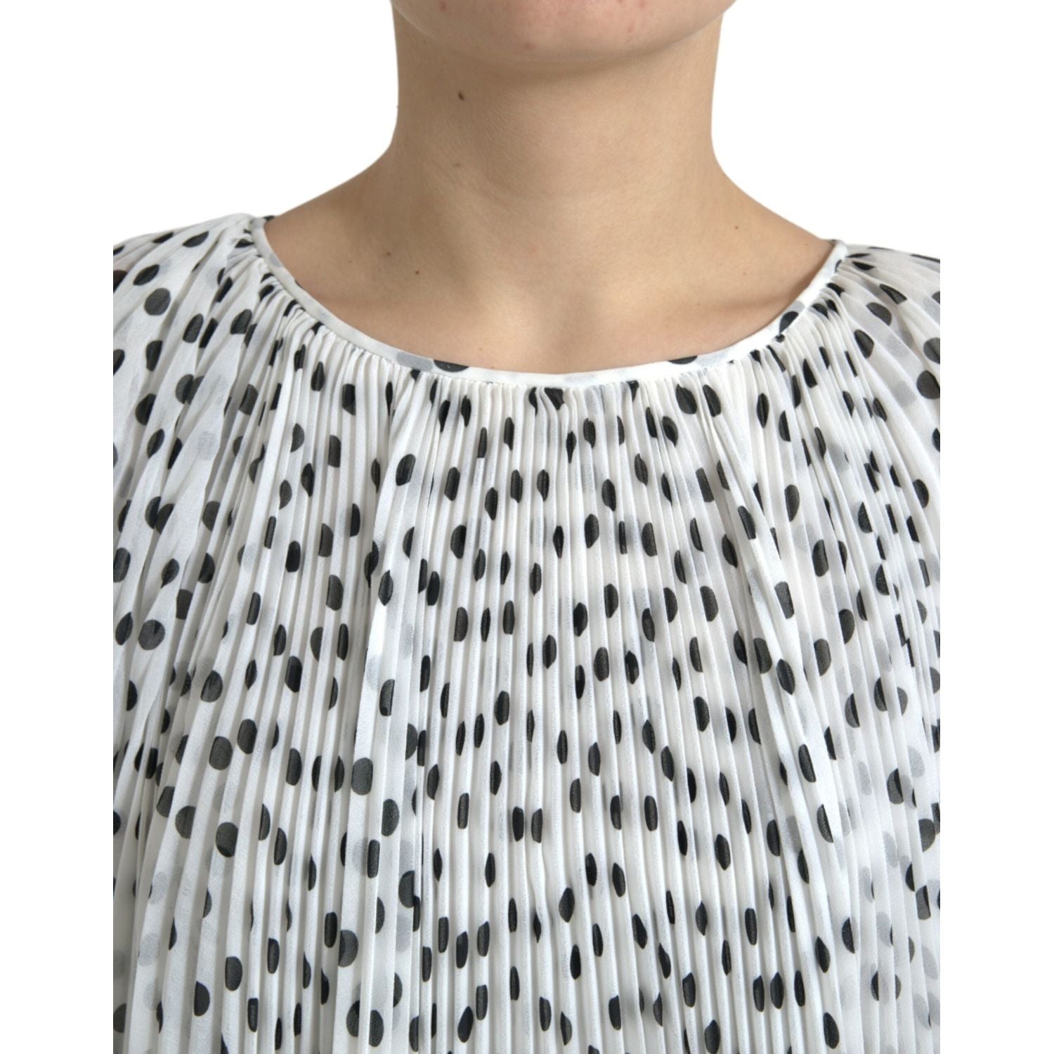 Dolce & Gabbana White Polka Dot A-line Pleated Maxi Dress