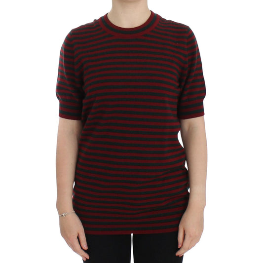 Dolce & Gabbana Red Gray Cashmere Short Sleeve Sweater