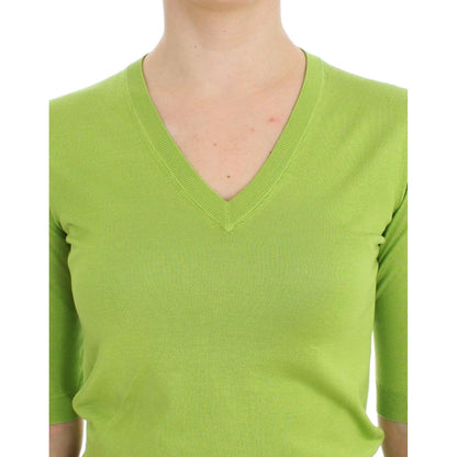Dolce & Gabbana Green Wool V-neck Pullover Sweater Top