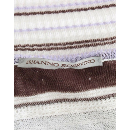 Ermanno Scervino Striped Lace V-Neck Short Sleeve Top Sweater