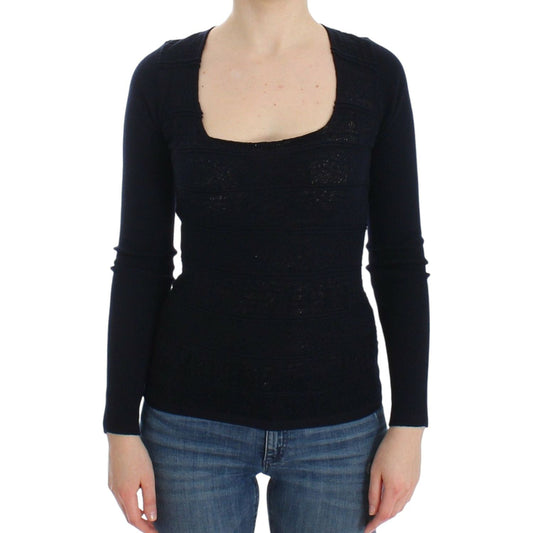 Ermanno Scervino Blue Knitted Wool Stretch Sweater Top