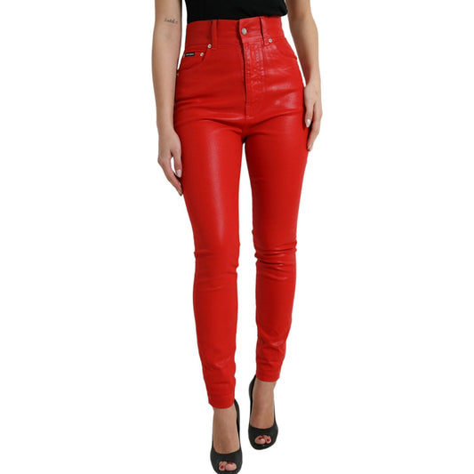 Dolce & Gabbana Red Cotton High Waist Skinny Denim Jeans