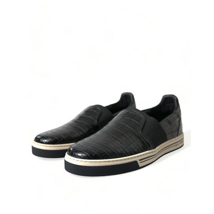 Dolce & Gabbana Black Croc Exotic Leather Sneakers Shoes