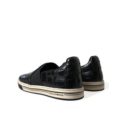 Dolce & Gabbana Black Croc Exotic Leather Sneakers Shoes