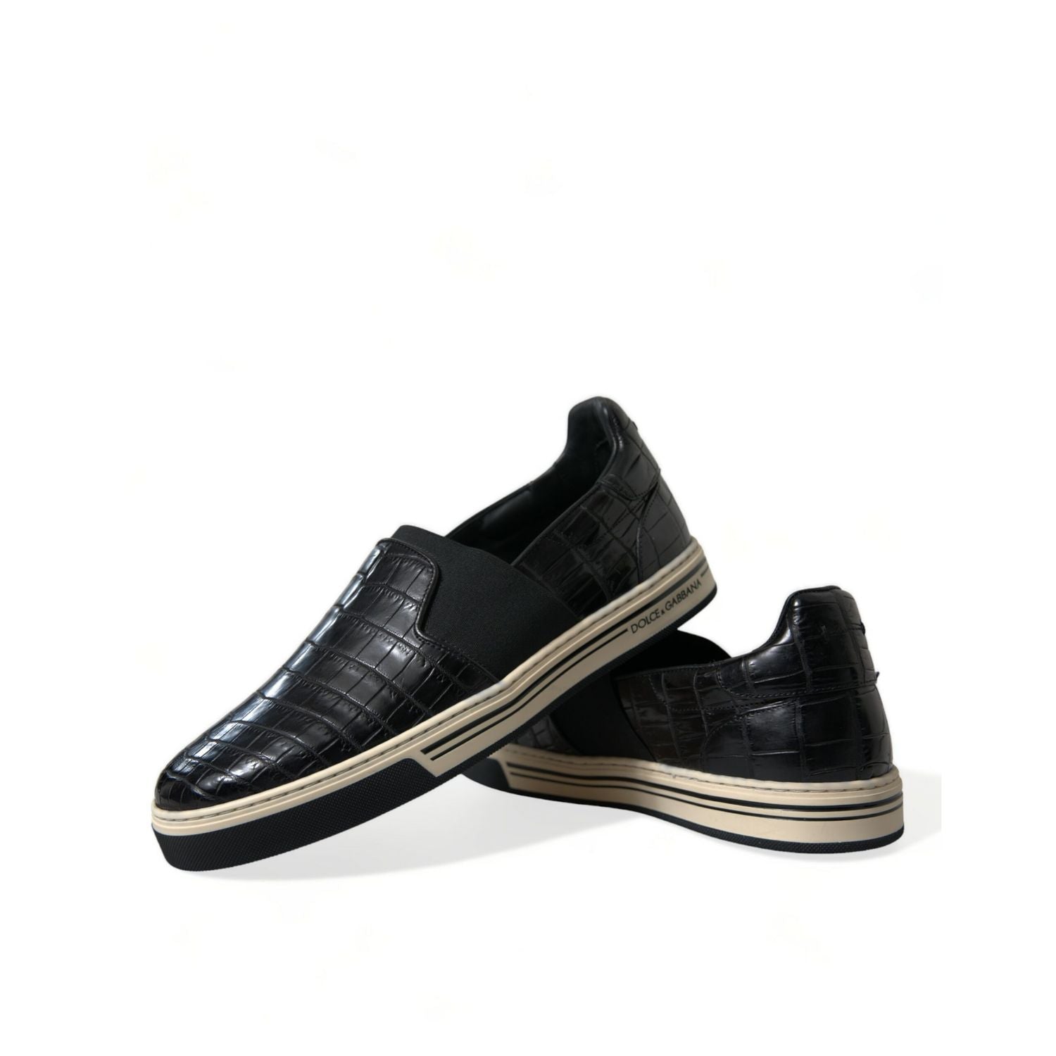 Dolce & Gabbana Black Croc Exotic Leather Sneakers Shoes