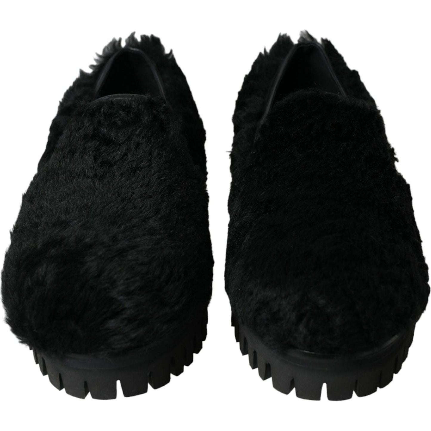 Dolce & Gabbana Elegant Black Fur Slip On Loafers for Men Dolce & Gabbana