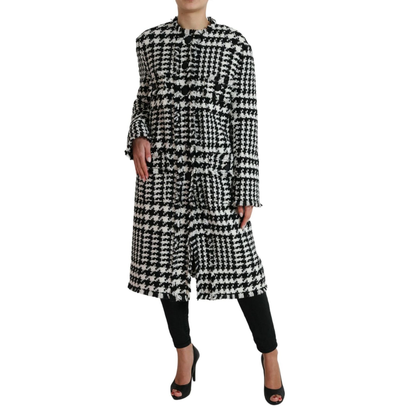 Dolce & Gabbana Black White Houndstooth Trench Coat Jacket