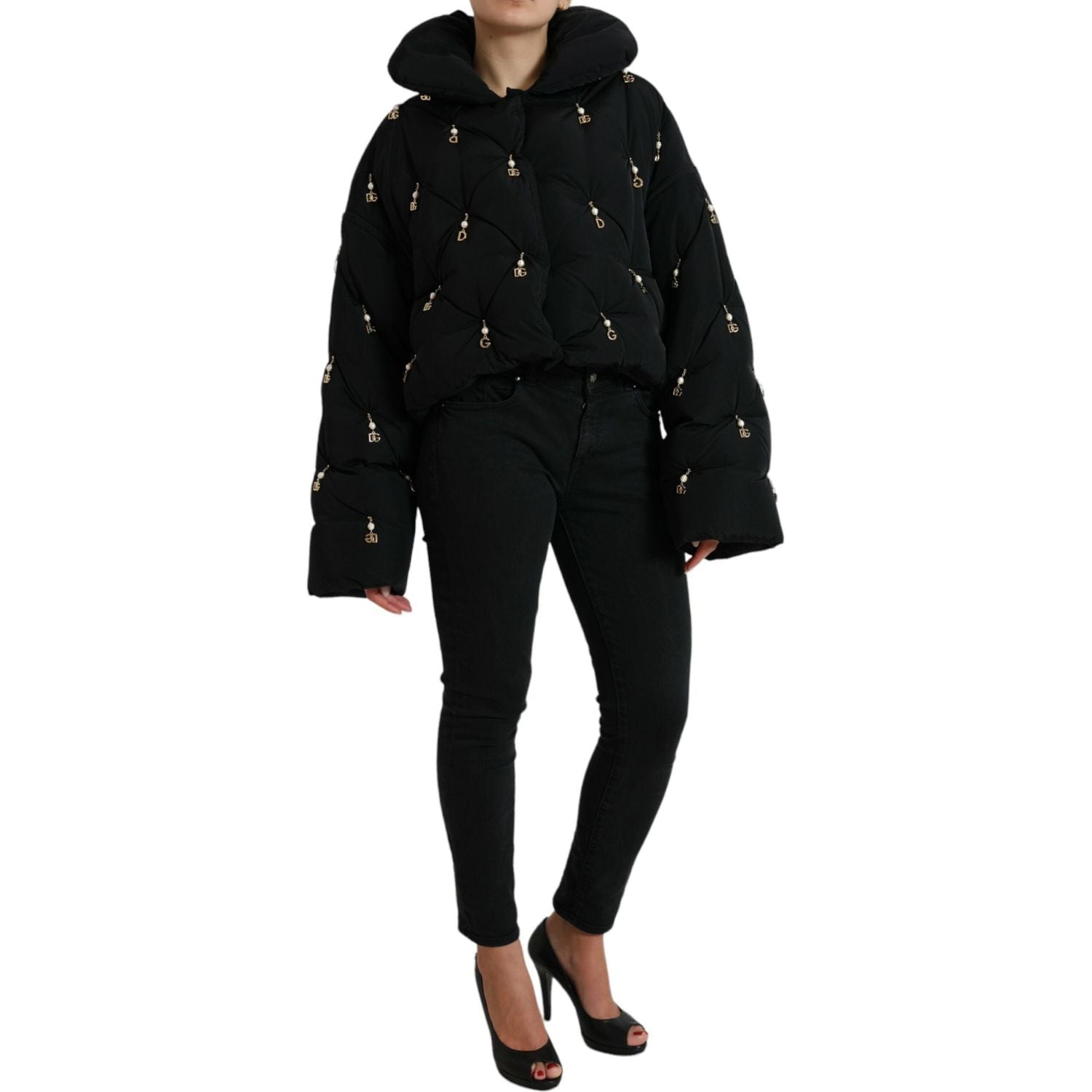 Dolce & Gabbana Black Embellished Quilted Shell Bomber Jacket