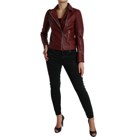 Dolce & Gabbana Bordeaux Biker Leather Jacket Dolce & Gabbana