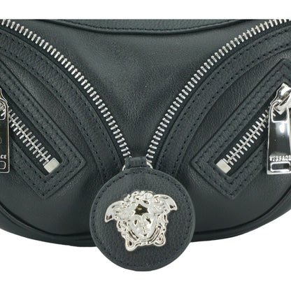 Versace Black Calf Leather Hobo Mini Shoulder Bag Versace
