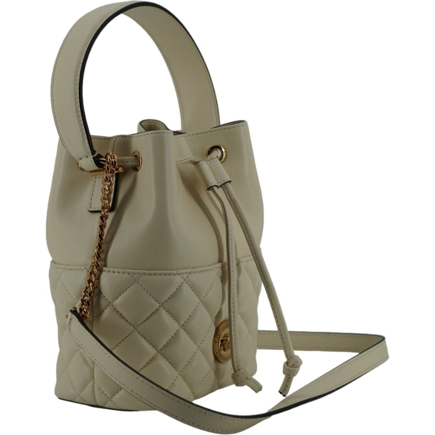 Versace Elegant Small White Leather Bucket Shoulder Bag Versace