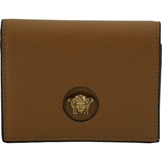 Versace Brown Calf Leather Compact Wallet Versace