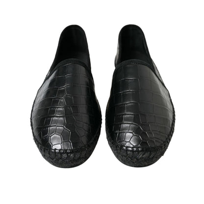 Dolce & Gabbana Black Exotic Leather Espadrilles Slip On Shoes