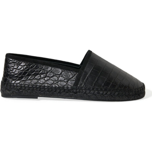 Dolce & Gabbana Black Exotic Leather Espadrilles Slip On Shoes