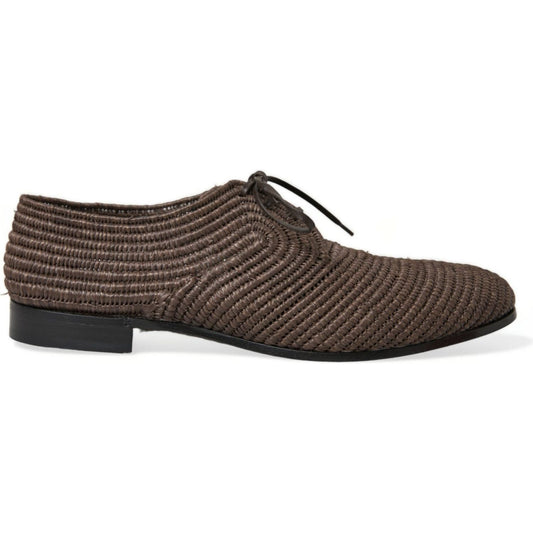 Dolce & Gabbana Elegant Raffia Upper Derby Shoes - Lace Up in Brown Dolce & Gabbana