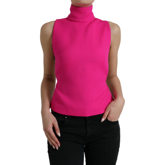 Dolce & Gabbana Elegant Pink Turtleneck Sleeveless Wool Top Dolce & Gabbana