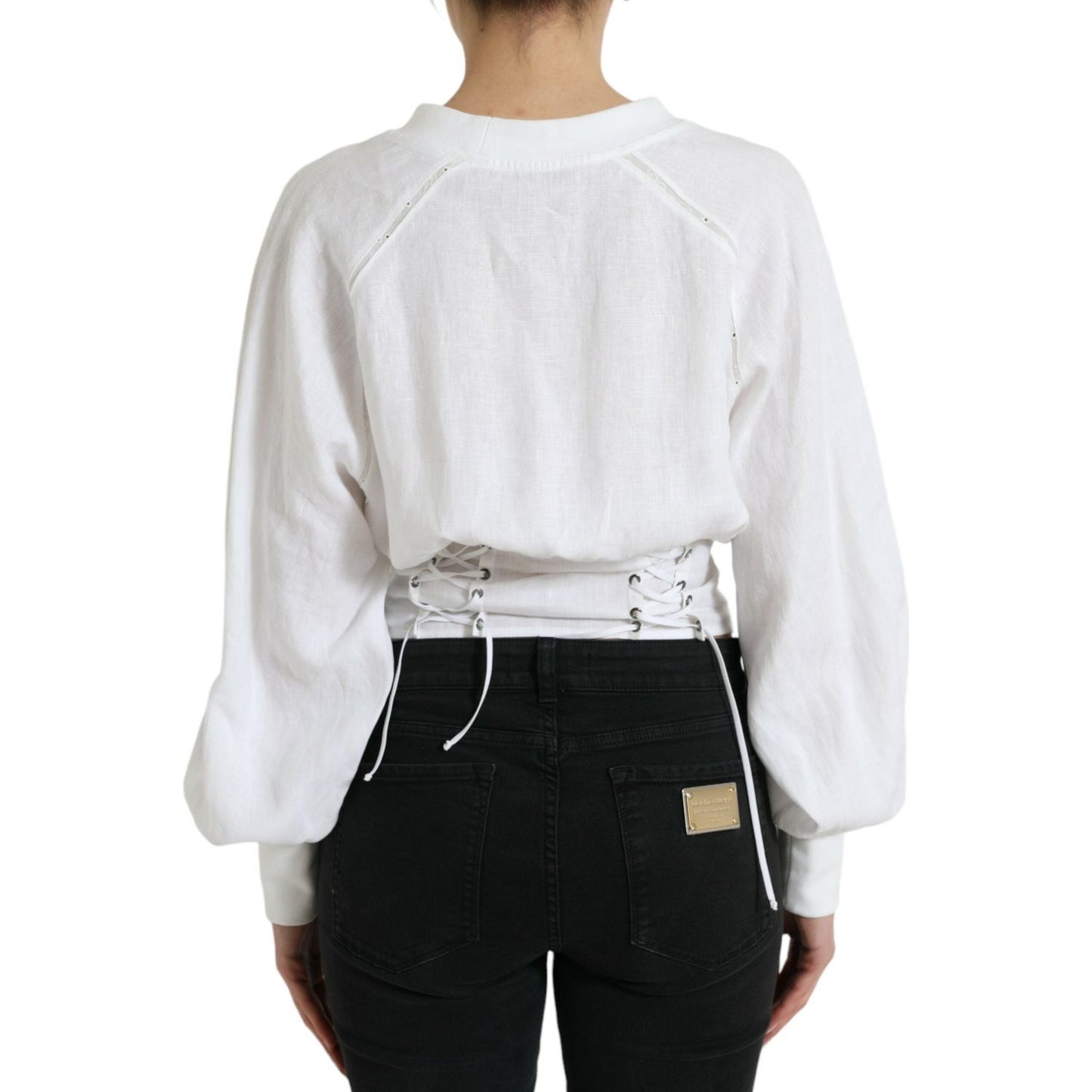 Dolce & Gabbana White Cotton Corset Cropped Long Sleeves Topclothing