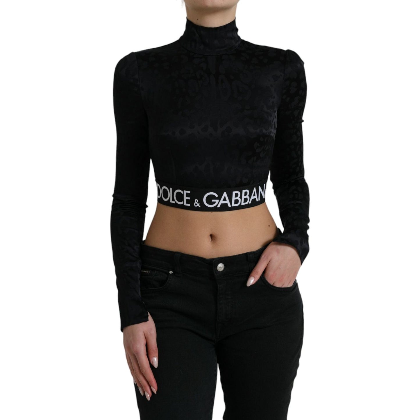 Dolce & Gabbana Elegant Black Cropped Top with Zip Closure Dolce & Gabbana