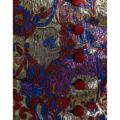 Dolce & Gabbana Multicolor Jacquard Button Waistcoat Vest Top