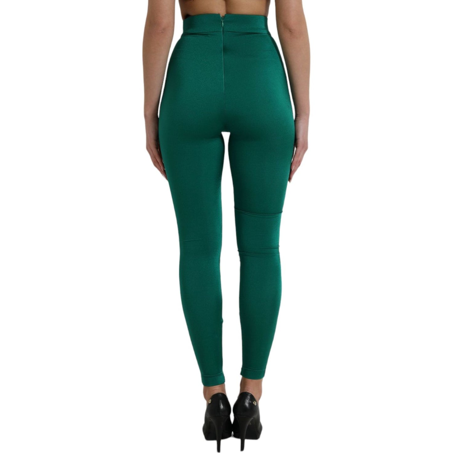 Dolce & Gabbana Green Nylon Stretch Slim Leggings Pants