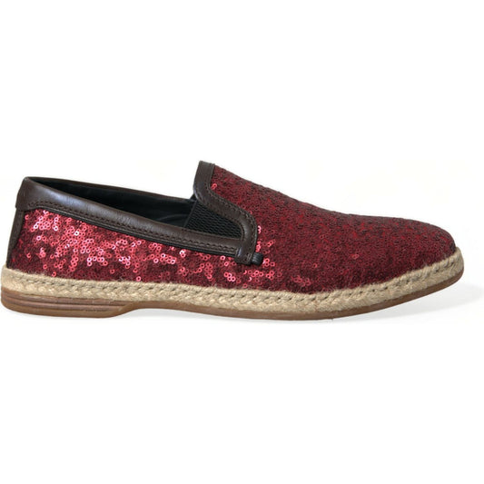 Dolce & Gabbana Red Sequined Leather Loafers Dolce & Gabbana