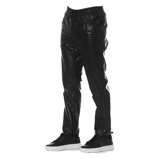 Trussardi Black Leather Men Pants Trussardi