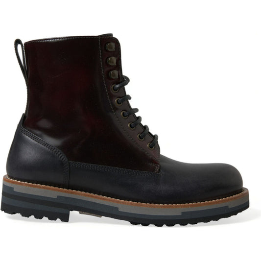 Dolce & Gabbana Black Leather Military Combat Boots Shoes