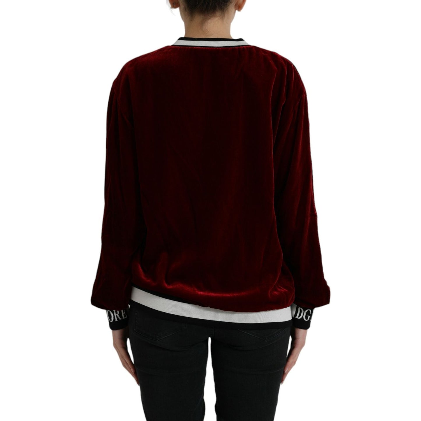 Dolce & Gabbana Bordeaux Velvet Round Neck Pullover Sweater
