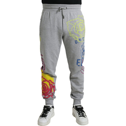 Dolce & Gabbana Gray Cotton Graffiti Sweatpants Jogger Pants