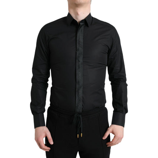 Dolce & Gabbana Black Cotton Logo Formal GOLD Dress Shirt