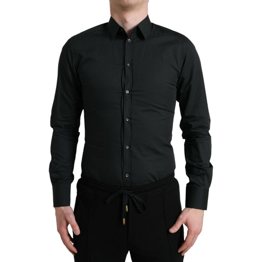 Dolce & Gabbana Elegant Slim Black Silk Blend Dress Shirt Dolce & Gabbana