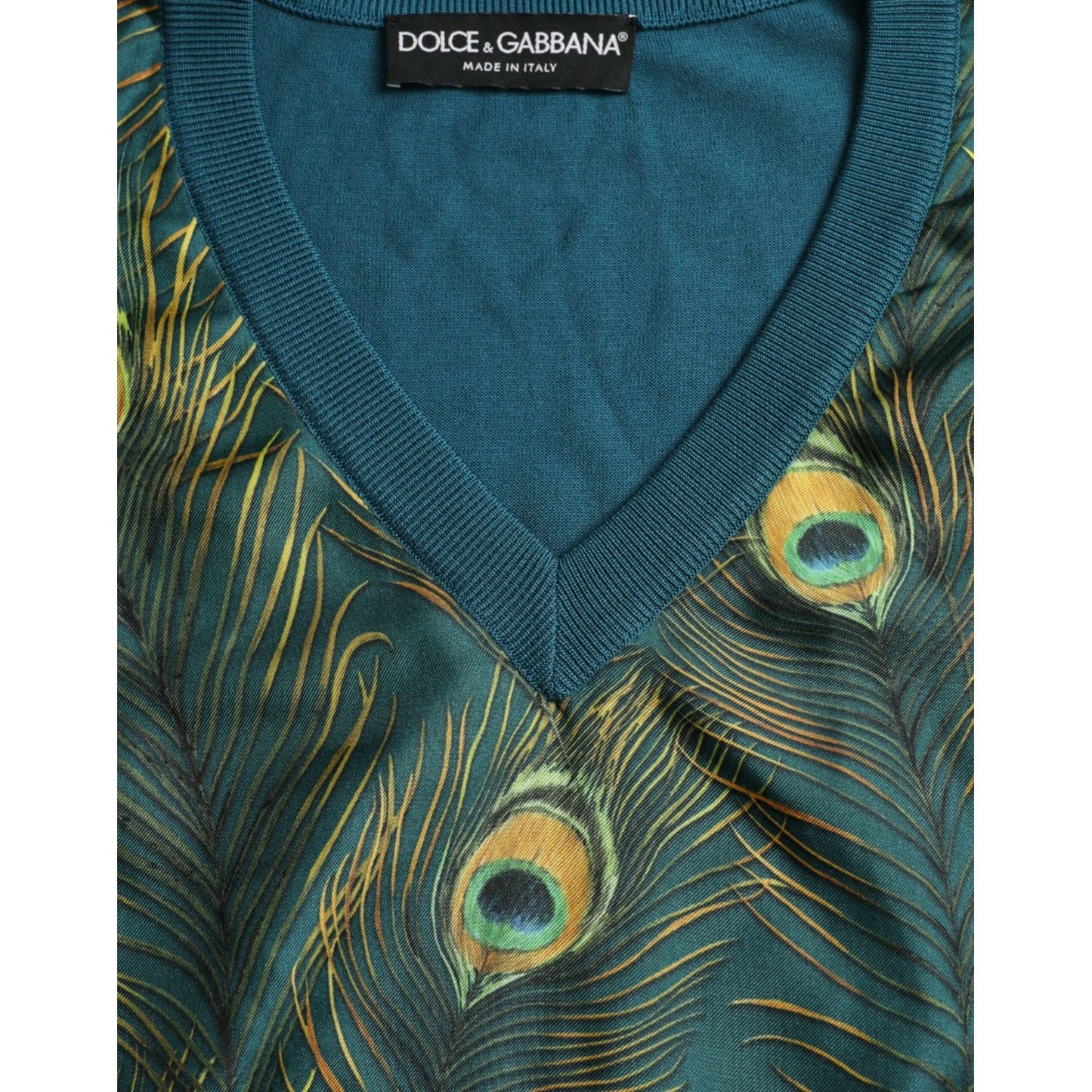 Dolce & Gabbana Silk V-Neck Peacock Feather Sweater Dolce & Gabbana