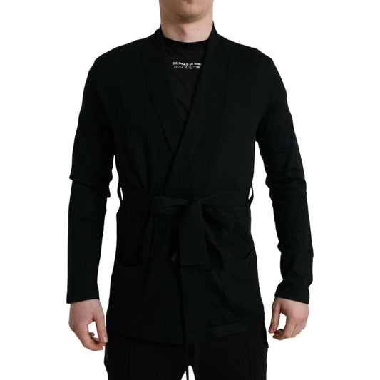 Dolce & Gabbana Elegant Black Cashmere Robe with Waist Belt Dolce & Gabbana