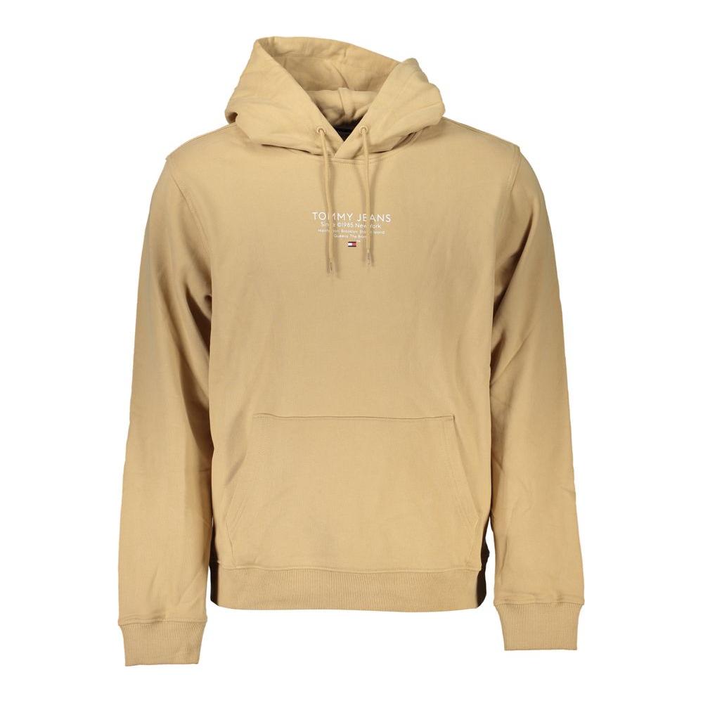 Tommy Hilfiger Beige Cotton Hooded Sweatshirt with Central Pocket Tommy Hilfiger