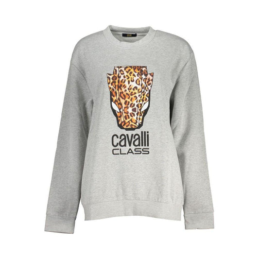 Cavalli Class Chic Gray Crew Neck Fleece Sweatshirt Cavalli Class