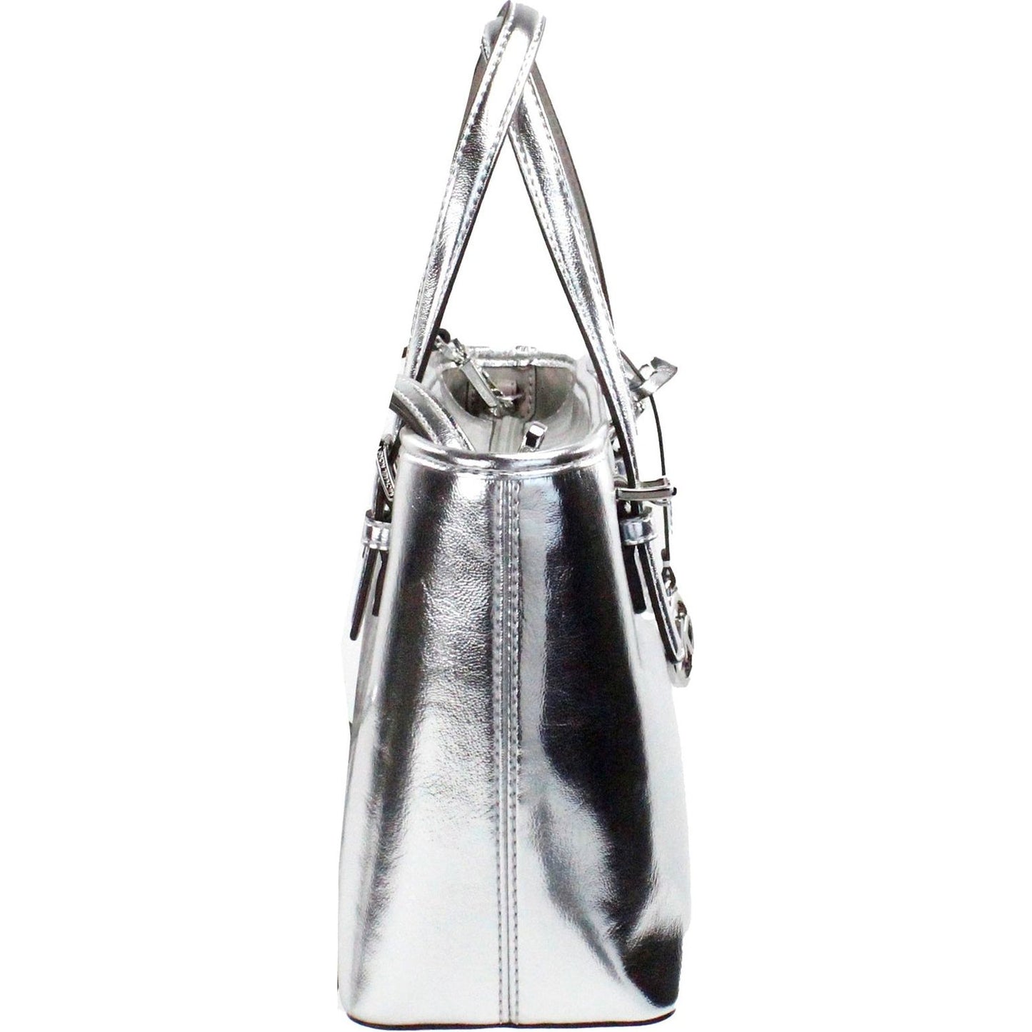 Michael Kors Jet Set Silver Metallic XS Carryall Top Zip Tote Bag Purse Michael Kors