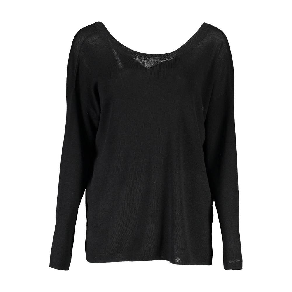 Gant Elegant Black Wool Sweater with Round Neck Gant