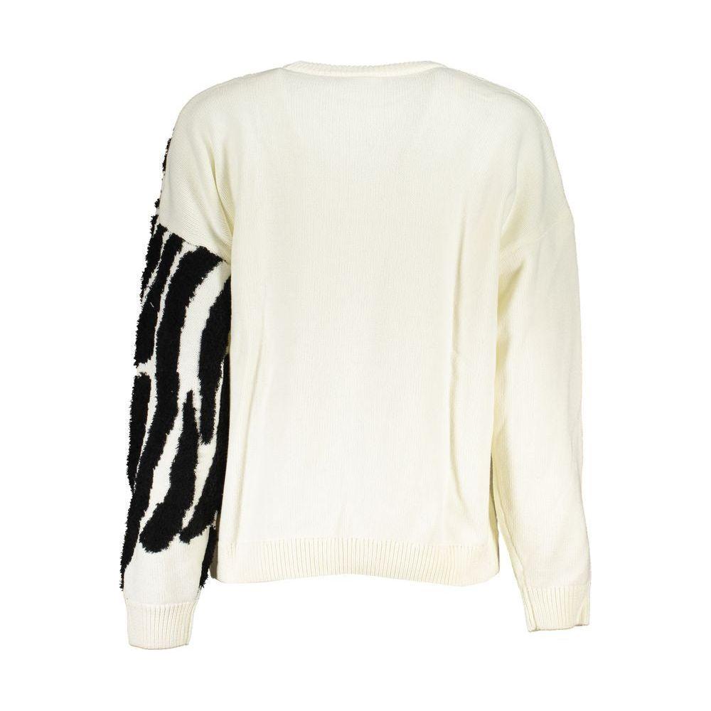 Desigual Chic Contrast Crew Neck Sweater in White Desigual