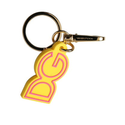 Dolce & Gabbana Yellow Rubber Gold Tone Metal DG Logo Keyring Keychain