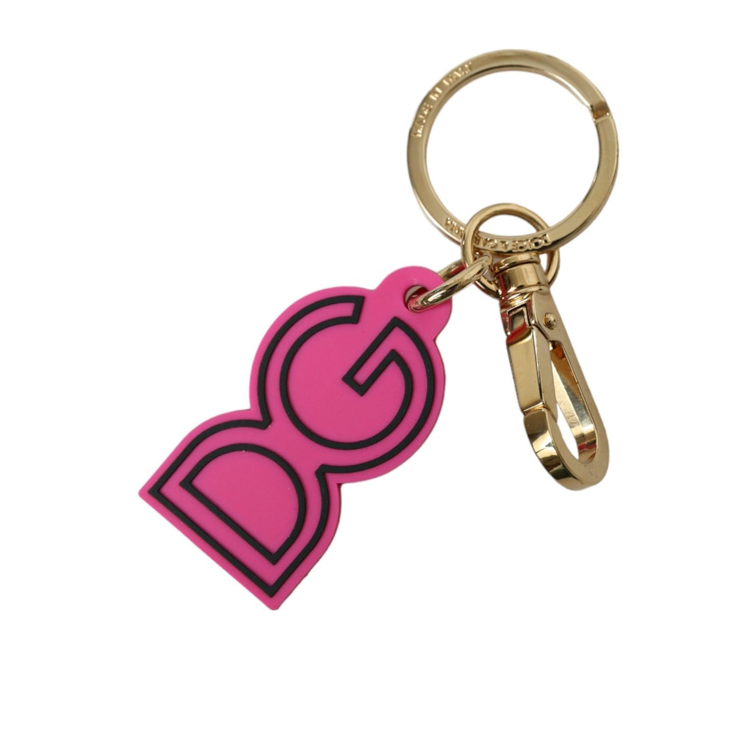 Dolce & Gabbana Pink Rubber Gold Tone Metal DG Logo Keyring Keychain