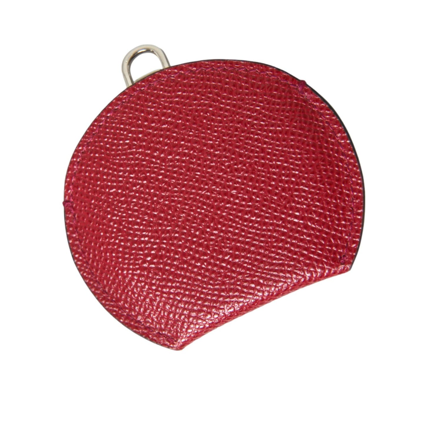 Dolce & Gabbana Red Calfskin Leather Round Logo Hand Mirror Holder