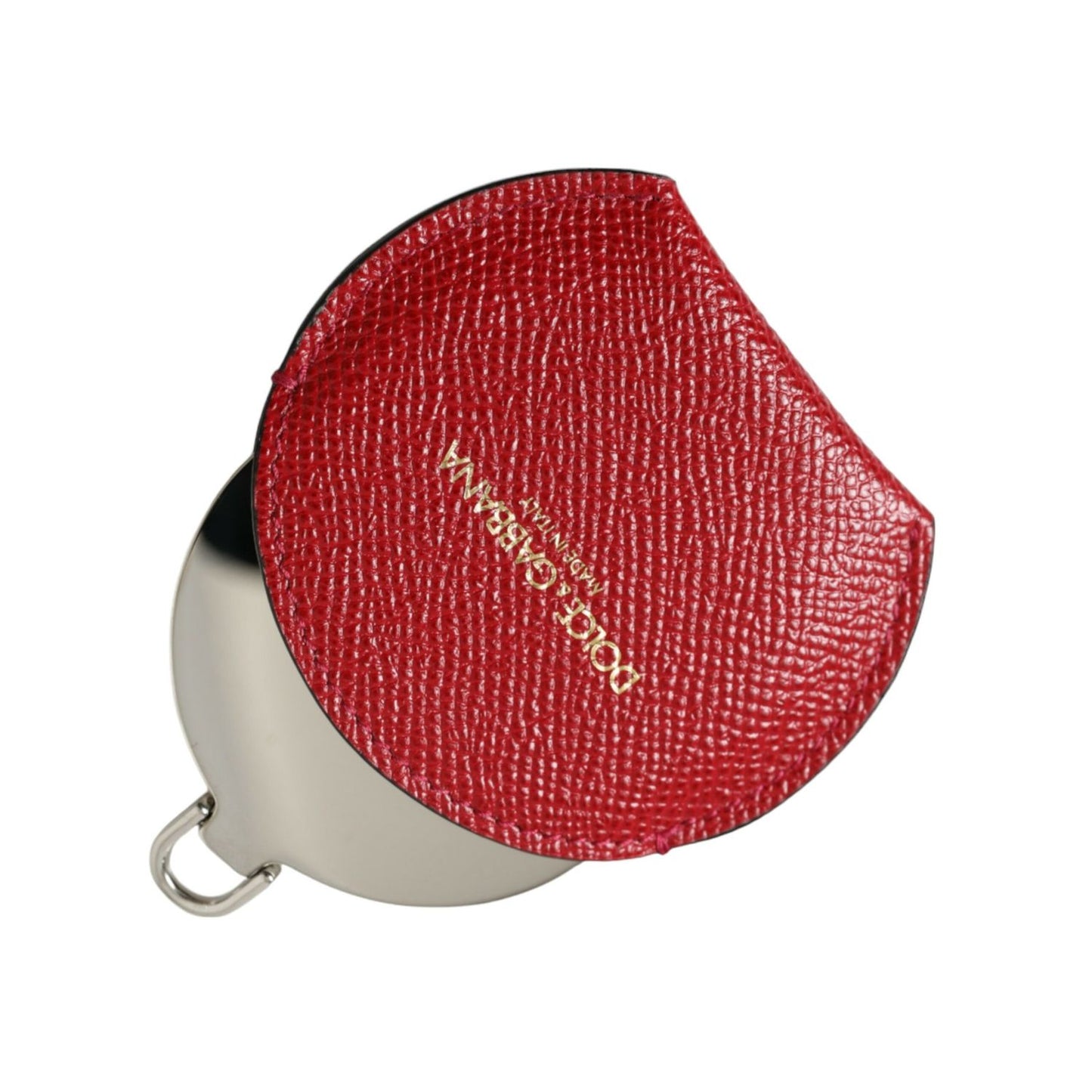 Dolce & Gabbana Red Calfskin Leather Round Logo Hand Mirror Holder