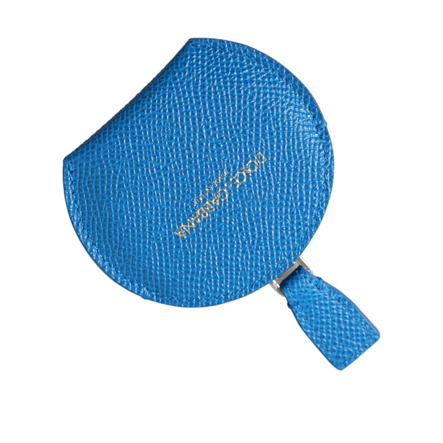 Dolce & Gabbana Blue Calfskin Leather Round Logo Hand Mirror Holder