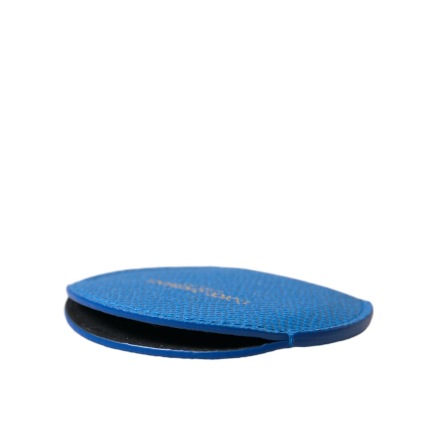 Dolce & Gabbana Blue Calfskin Leather Round Logo Hand Mirror Holder