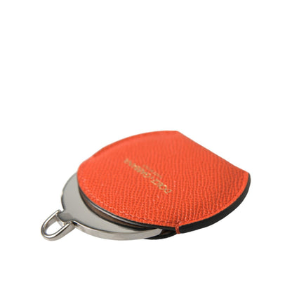 Dolce & Gabbana Orange Calfskin Leather Round Logo Hand Mirror Holder