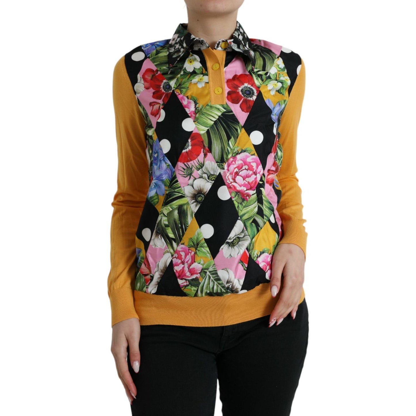 Dolce & Gabbana Multicolor Cashmere-Silk Blend Henley Sweater Dolce & Gabbana