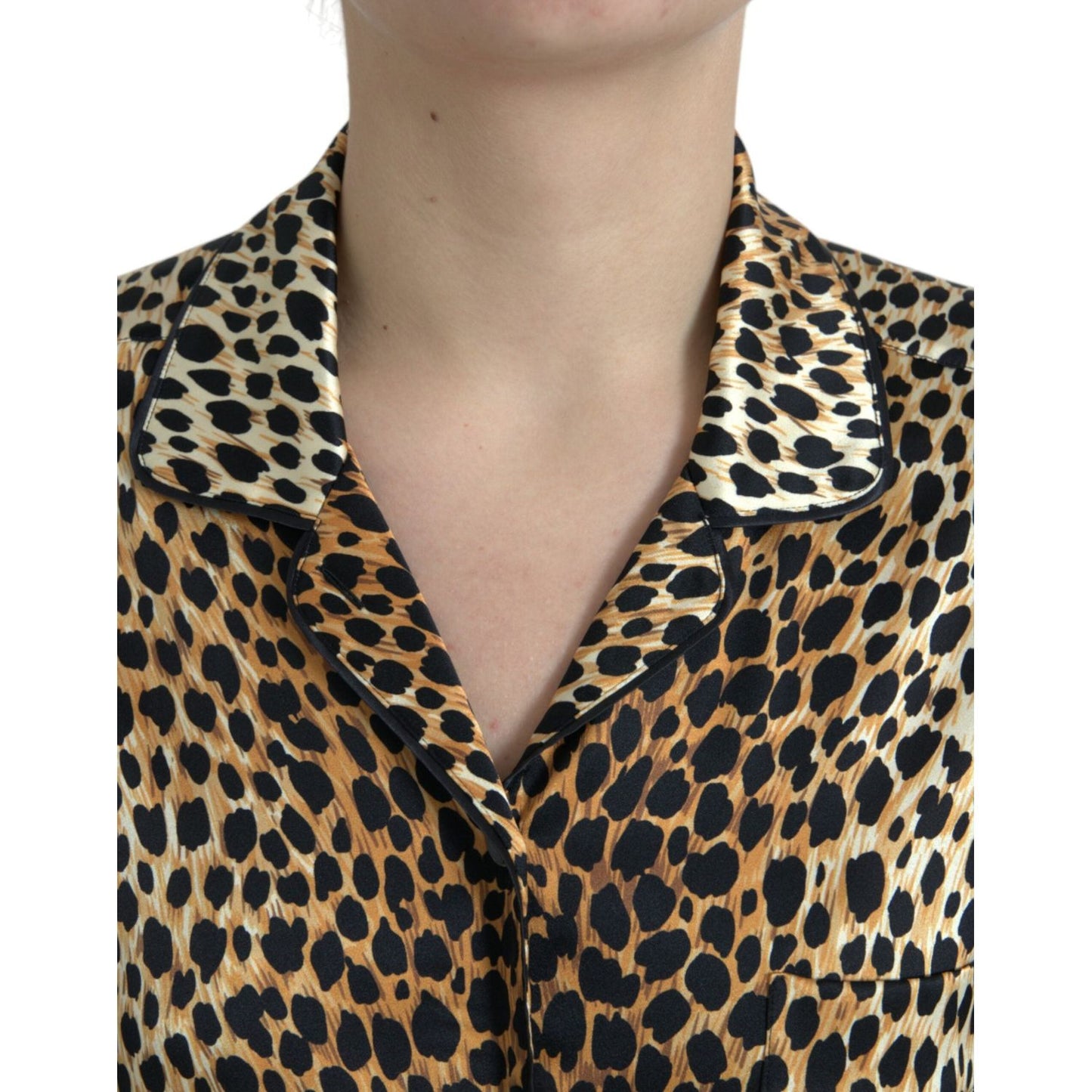 Dolce & Gabbana Elegant Brown Animal Print Silk Blouse Dolce & Gabbana